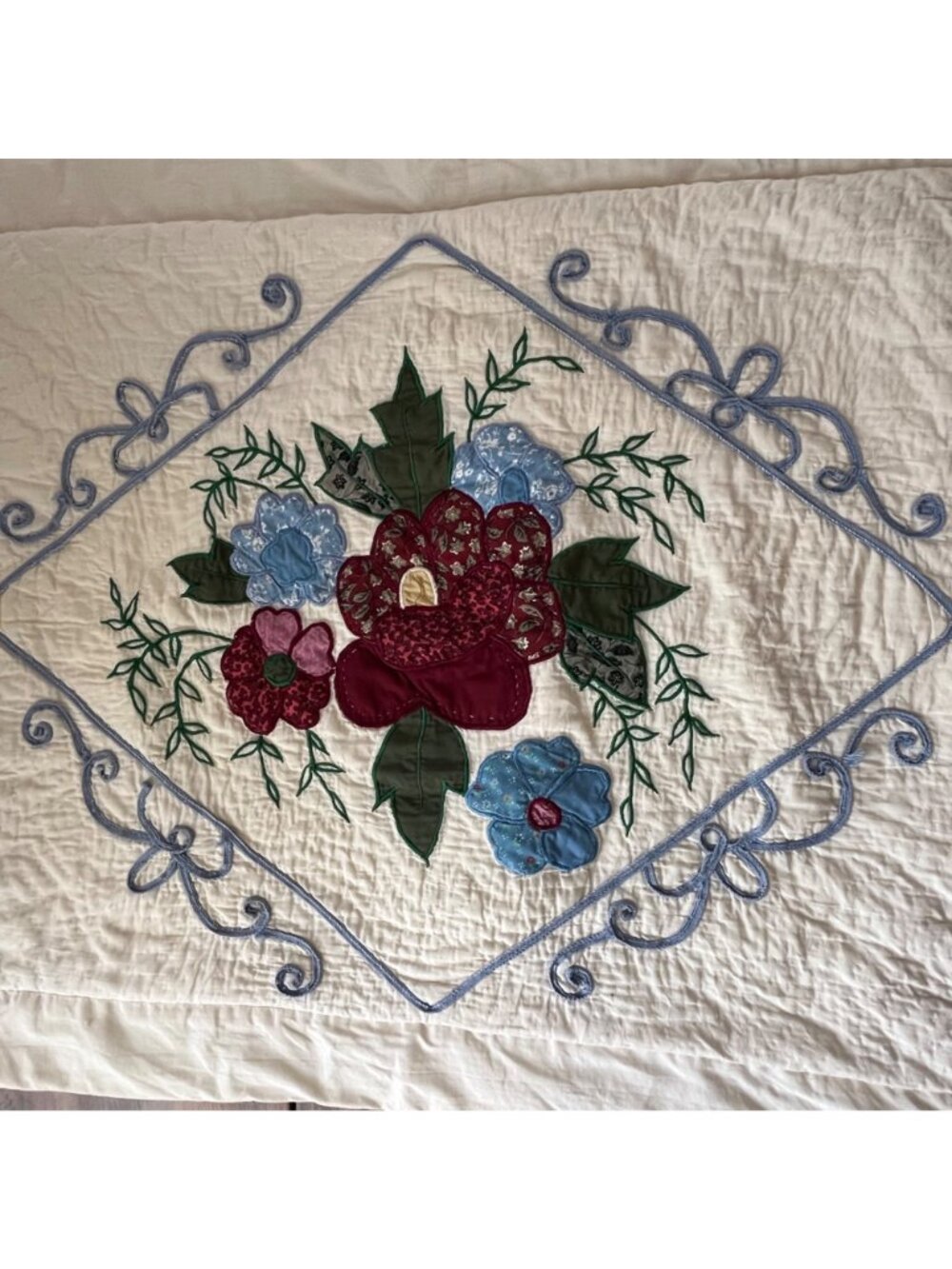 Vintage Floral Applique Quilted Pillow Shams Standard Size Granny Core Cottage - Picture 6 of 10
